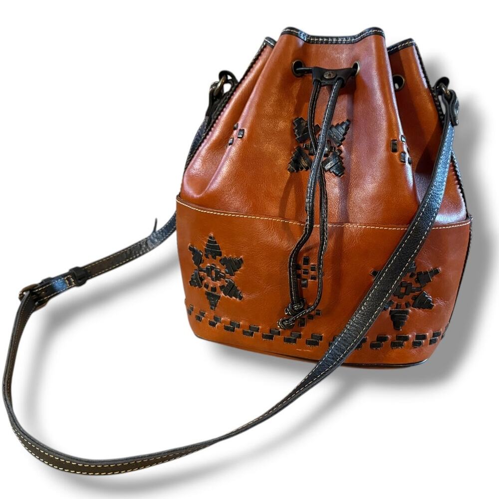 Patricia Nash Brindisi Leather Bucket Bag Western Boho Stitching Handbag